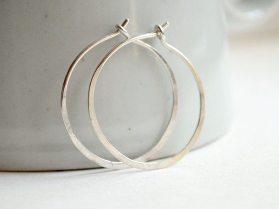 Hammered Sterling Silver Hoop Earrings: Handmade Minimalist Jewelry
