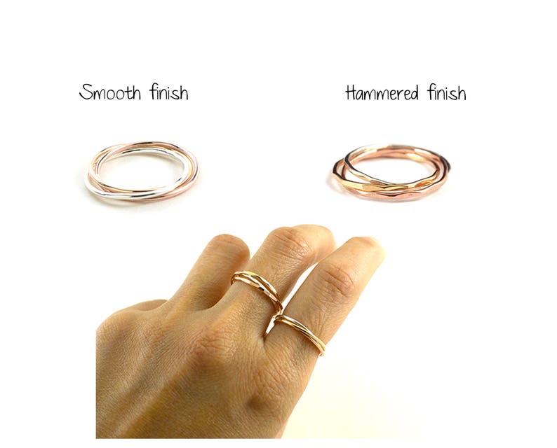 Tri color rolling rings interlocking ring trinity ring skinny rolling ring gift for her image 7