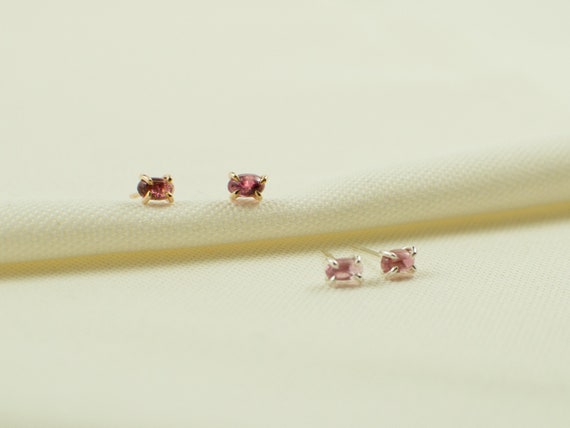 Tiny Tourmaline Stud Earrings: Gold Filled or Sterling Silver