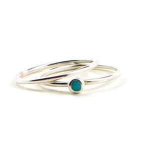 Turquoise stacking ring stacking silver ring tiny turquoise ring kingman turquoise skinny ring minimalist ring gift under 30 image 2