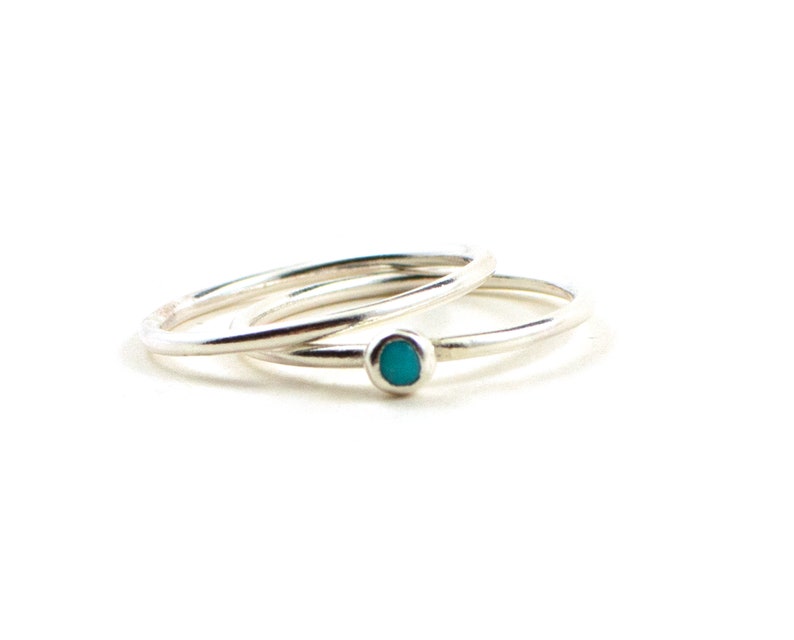 Turquoise stacking ring stacking silver ring tiny turquoise ring kingman turquoise skinny ring minimalist ring gift under 30 image 2