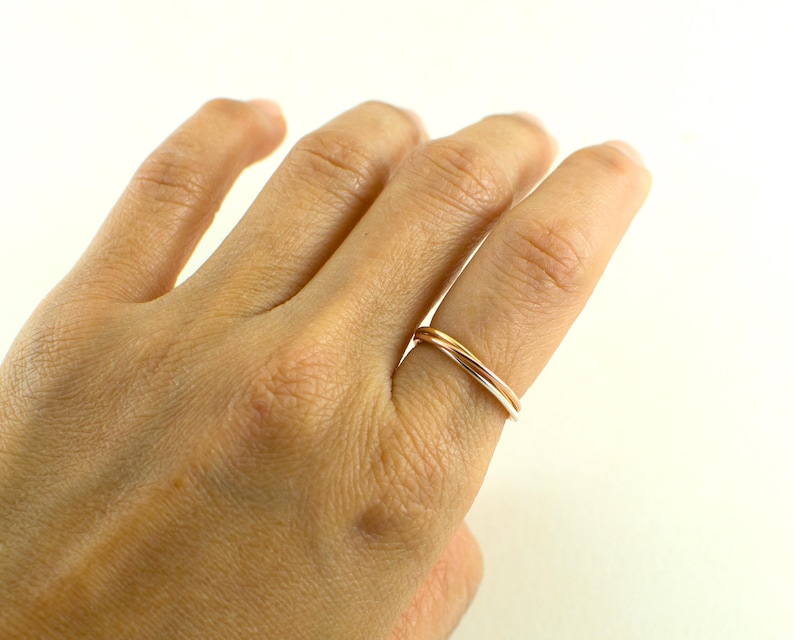 Tri color rolling rings interlocking ring trinity ring skinny rolling ring gift for her image 5