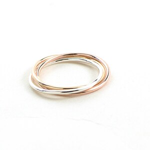 Tri color rolling rings interlocking ring trinity ring skinny rolling ring gift for her image 2