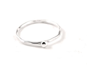 Recyled silver ring -  silver ball ring -  stackable ring -  hammered silver ring -  tiny dot on ring
