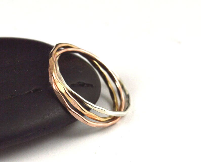 Tri color rolling rings interlocking ring trinity ring skinny rolling ring gift for her image 3