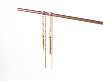 Long chain earrings - ear threader earrings - double piercing earrings -  pull through earrings - minimalist earrings - gift under 50