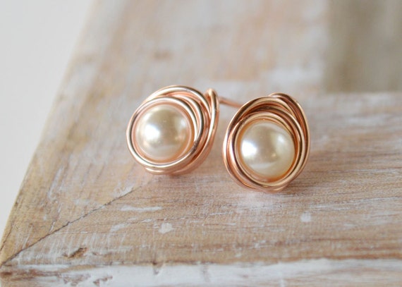 Real rose gold stud earrings discount