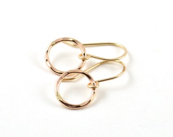 Gold circle earrings - simple earrings - modern earrings - dangle hoop earrings- gold filled earrings