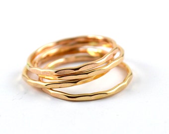 Gold filled stacking ring -  gold stacking rings - hammere gold ring - skinny stackable ring - gift for her - stacking rings set