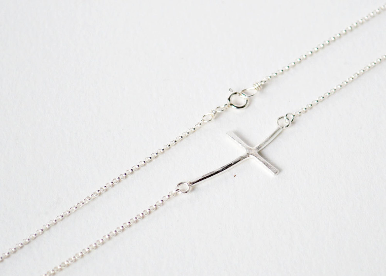Curved Sideway Cross Necklace Skinny Cross Necklace Silver Etsy