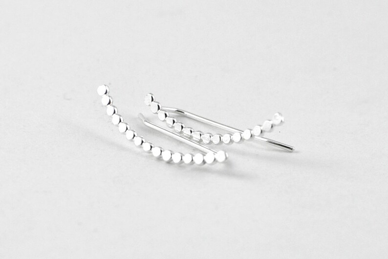 Beaded ear pins silver ear linear silver ear climbers silver ear cuffs minimalist earrings image 2