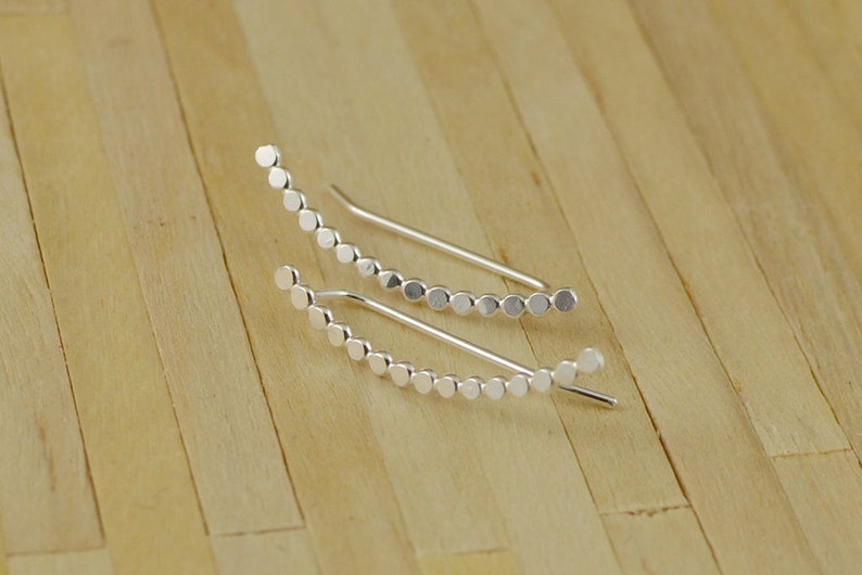 Beaded ear pins silver ear linear silver ear climbers silver ear cuffs minimalist earrings image 3