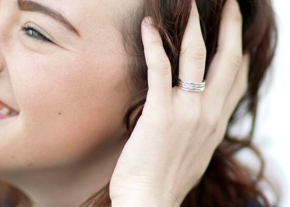 Hammered Sterling Silver Stacking Rings Set - Minimalist Jewelry