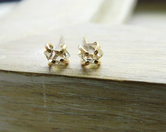 Gold filled herkimer diamond earrings - gold filled stud earrings - roughdiamond - gold filled post earrings