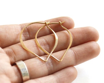 Lotus hoop earrings -  leaf earrings -  14k gold filled hoop -  simple hoop earrings -  gift for her - gift under 25 - minimalist earrings