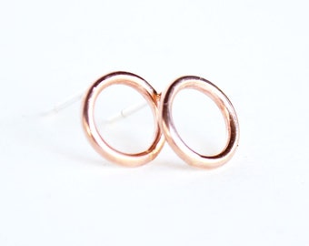 Rose gold stud earrings - gold circle studs - pink gold earrings - O earrings - halo stud earrings - gift under 25