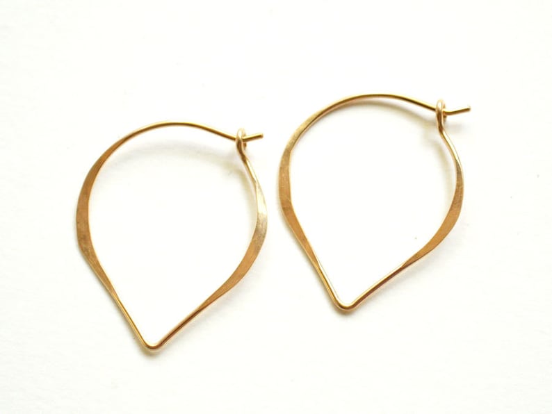 gift for her 14k gold filled hoop gift under 25 simple hoop earrings Lotus hoop earrings leaf earrings minimalist earrings