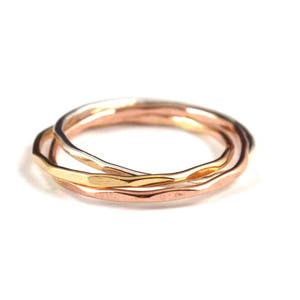 Tri color rolling rings - interlocking ring - trinity ring - skinny rolling ring -  gift for her