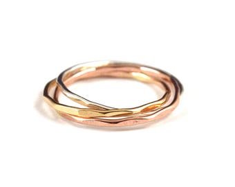 Tri color rolling rings - interlocking ring - trinity ring - skinny rolling ring -  gift for her