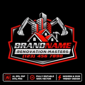 Bouwlogo | Modern logo voor aannemer, renovatiebedrijf en klusjesman (bewerkbaar vectorbestand)