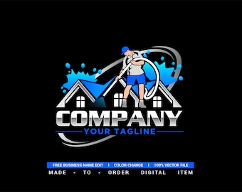 Premade Pressure Washing Logo Design | Editable Exterior Cleaning Branding (Vector File)