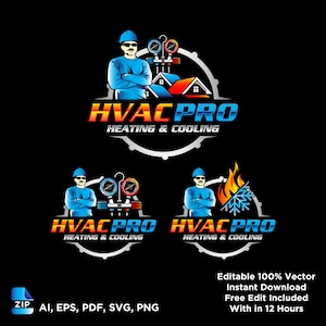 HVAC Logo Bundle: Heating & Cooling PNG SVG (Digital Download)