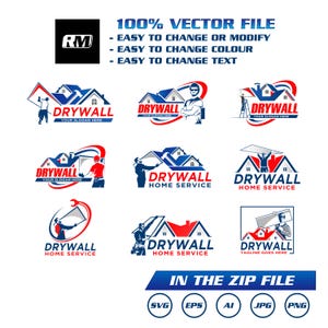 Drywall Logo, Custom Logo Design, Drywall Personalized Logo Design, Home Improvement Logo, House Repair Logo Design
