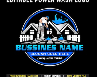 Editable Power Washing Logo: Pressure Cleaning Service Design