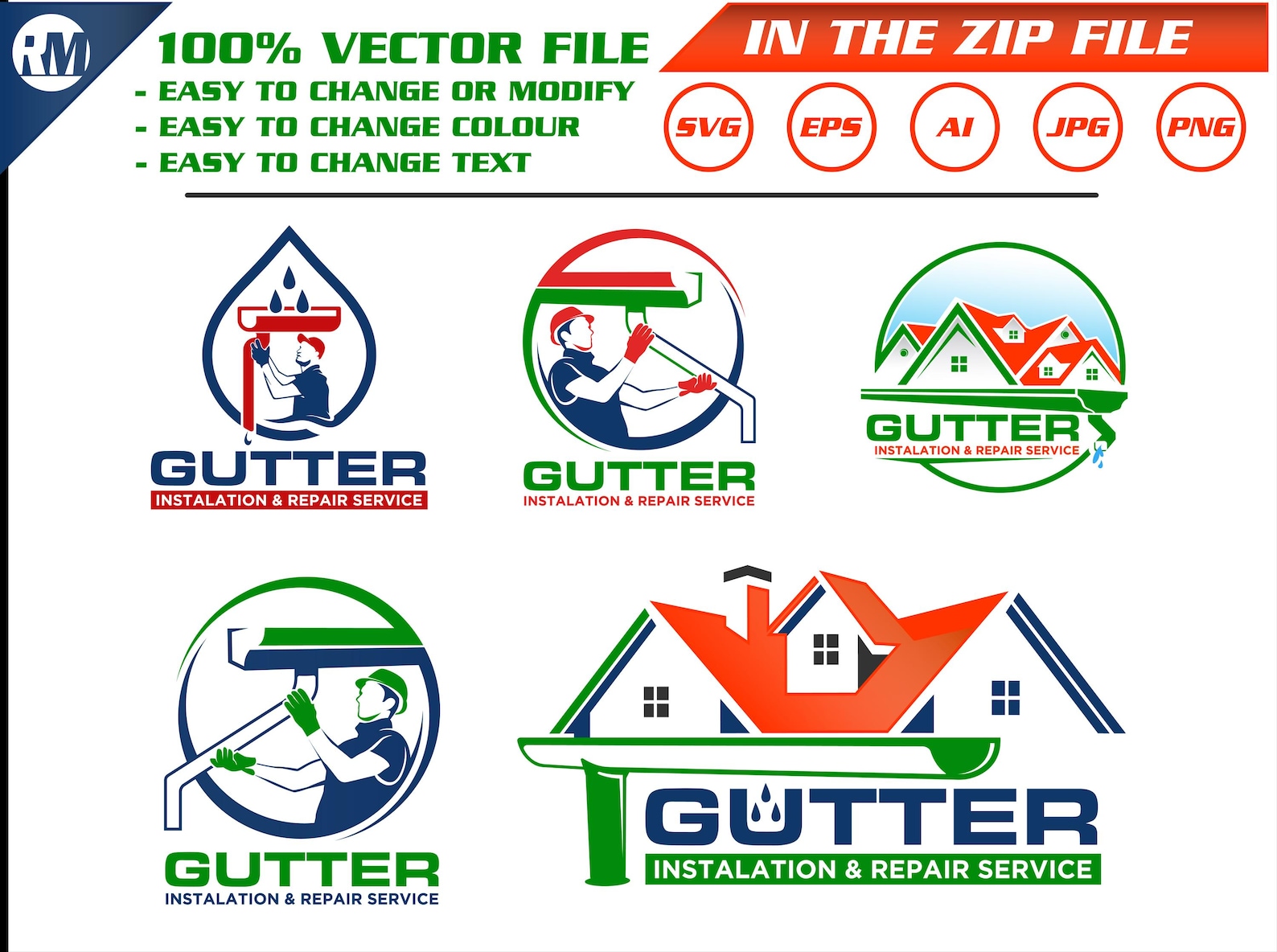 Gutter Cleaning Logo Design Template (svg, Png, Eps, Ai) Editable ...