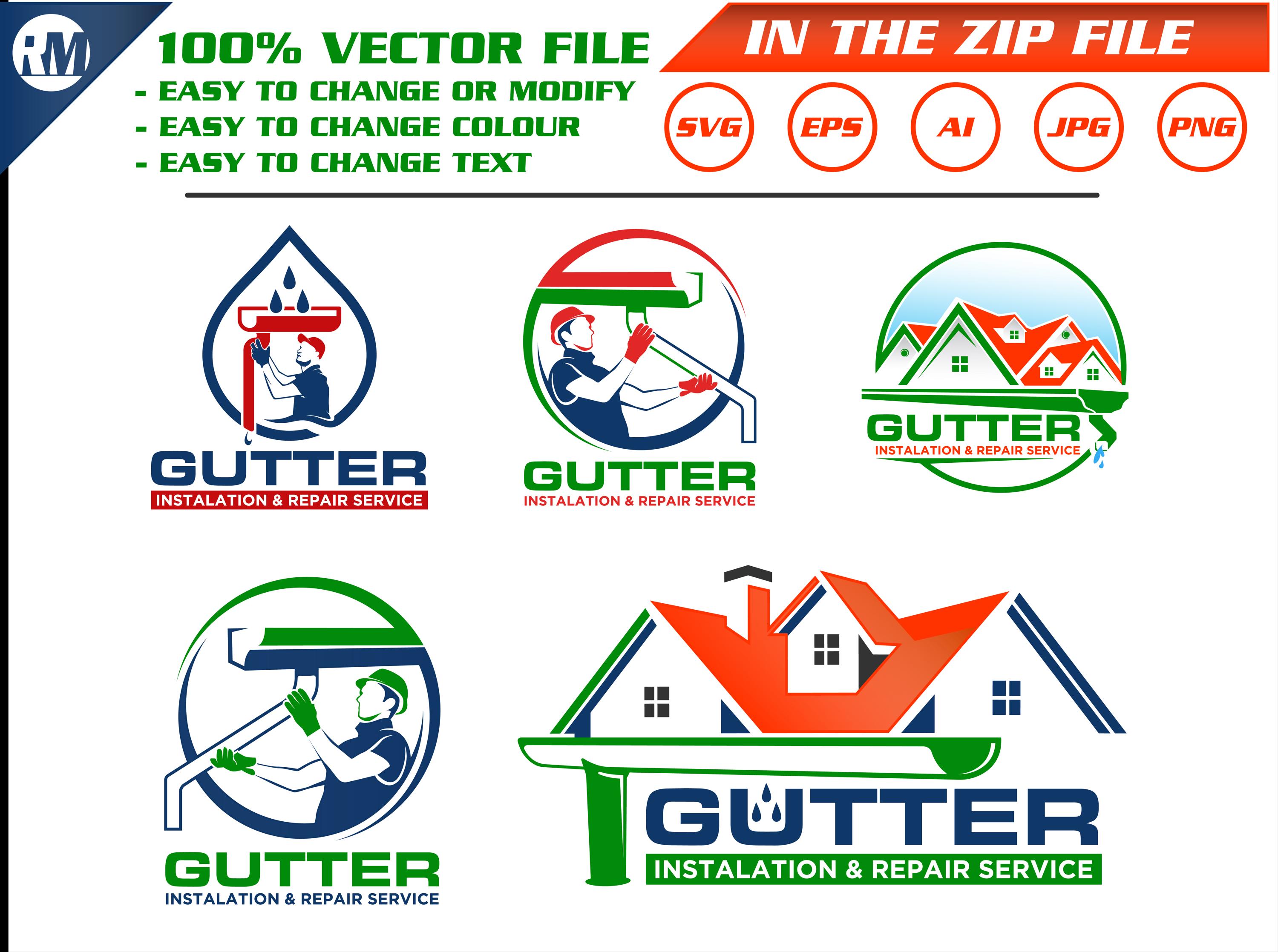 Modello di design del logo per la pulizia delle grondaie, logo per i servizi di pulizia delle grondaie, logo per i servizi di pulizia della casa, SVG PNG per la pulizia delle grondaie