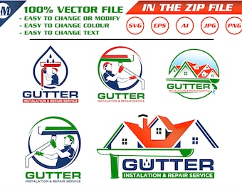 Dachrinnenreinigungs-Logo-Designvorlage (svg, png, eps, ai) bearbeitbarer Vektor