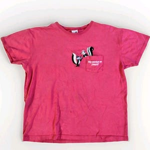 Vtg Y2k Warner Bros Pepé Le Pew My Pocket Or Yours Embroidered Pocket Shirt L