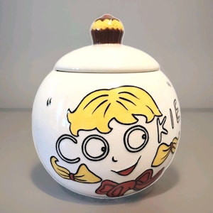 Vintage Blonde Girl Cookie Jar Ceramic Canister Retro Kitchen Decor Excellent