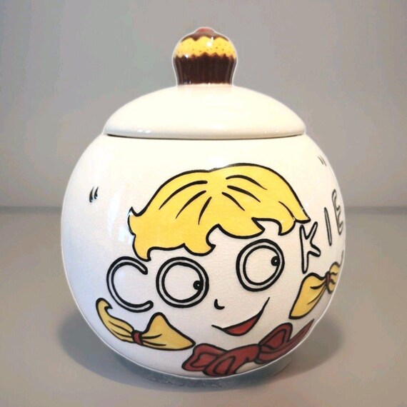Vintage Blonde Mädchen Keksdose Keramik Kanister Retro Küche Dekor Ausgezeichnet
