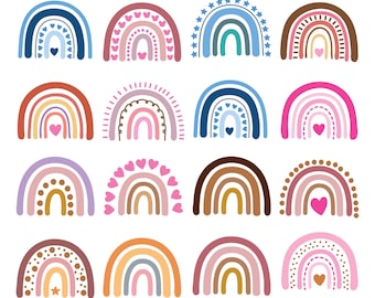 Boho Rainbow Svg BUNDLE, Cute Rainbow Svg, Boho Rainbow Clipart, Rainbow Svg, Hand Drawn Rainbow, Boho Stickers, Png, Digital Download