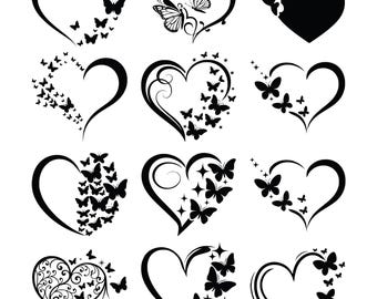 Butterfly Heart SVG Bundle Heart Svg Bundle, Heart Svg, Hand Drawn Heart svg, Open Heart Svg, Doodle Heart Svg, Sketch Heart Svg, Love Svg