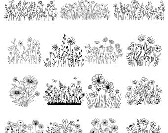 Wildblumen Spar-Bundle, Blumen-Svg-Bundle, minimalistischer Blumenstrauß, Blumen-Svg-Bundle, Botanisches-Svg, Natur-Svg, Blumen-Skizze-Svg