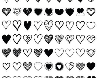 Pacchetto SVG di cuori, SVG di scarabocchi di cuori, SVG di cuori disegnati a mano, Clipart di cuori, SVG di cuori di San Valentino, Download istantaneo, SVG di amore, Clipart di amore