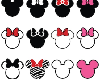 Mickey and Minnie Inspired SVG PNG Bundle, Mickey Minnie Ears, Mouse Ears outline and Mouse Bow, Mouse Silhouette, Mickey Mouse head svg