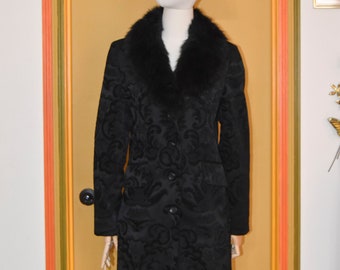 Vintage 1990s Giacca Black Jacquard Embroidered Pennylane Coat