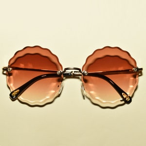 1960s Vintage Style DAISY Rimless Round Scalloped Flower Shaped Translucent Sunglasses