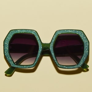 1970s Vintage Style Oversized Glitter Elton Hexagon Square Sunglasses Multiple Colors image 1