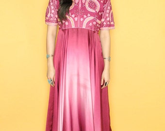Vintage Bohemian Indian Embellished Mirrored Ombre Maxi Dress
