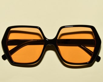 Lunettes de soleil surdimensionnées carrées hexagonales de style vintage des années 1970