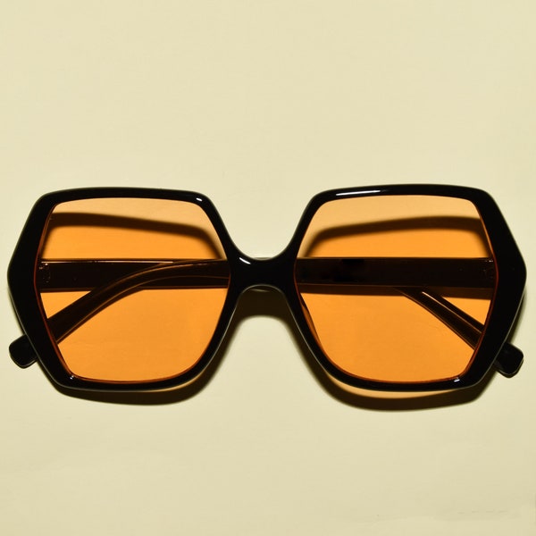 1970s Vintage Style Hexagon Square Oversized Sunglasses