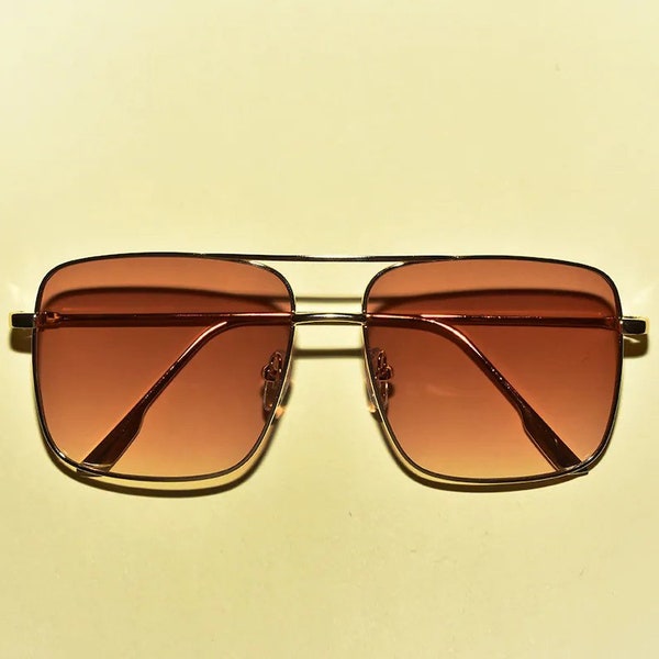 1970s Style Gold Rim Double Bridge Aviator Translucent Hue Square Lens Oversized Sunglasses | Multiple Colors