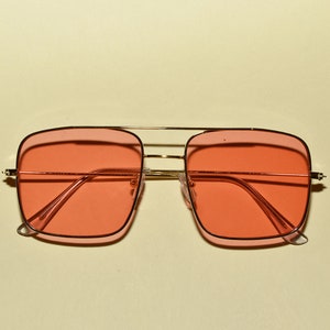 1970s Style Gold Rim Double Bridge Aviator Translucent Hue Square Lens ...