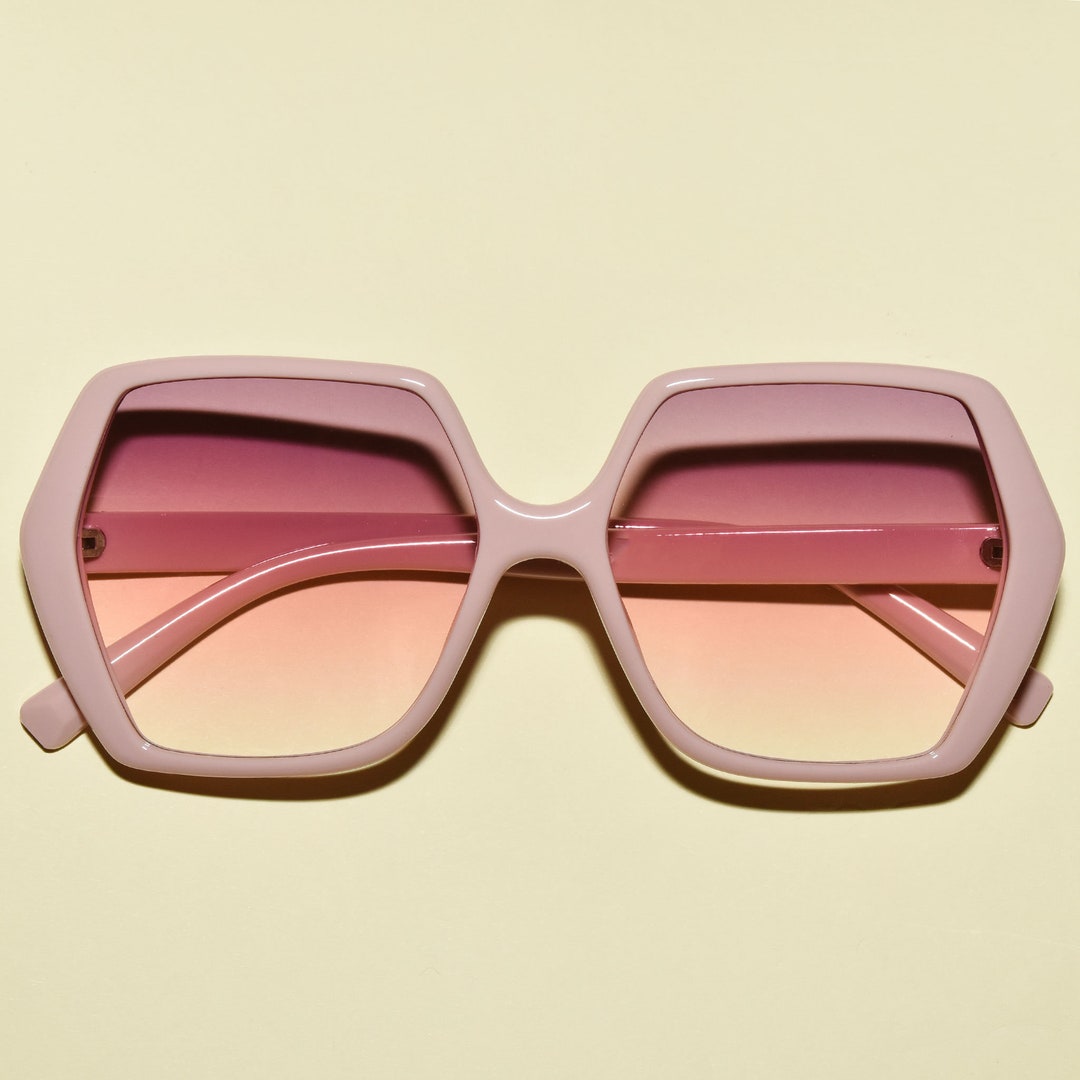 1970s Vintage Style Hexagon Square Oversized Sunglasses Etsy