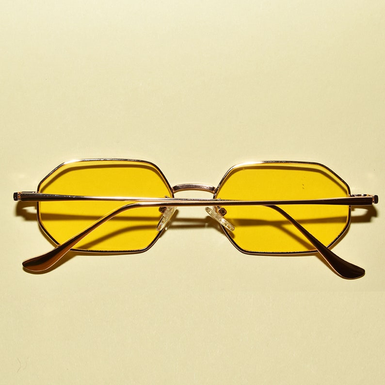 1960s Vintage Style Beatnik Mod Hexagon Gold Rim Translucent Sunglasses 