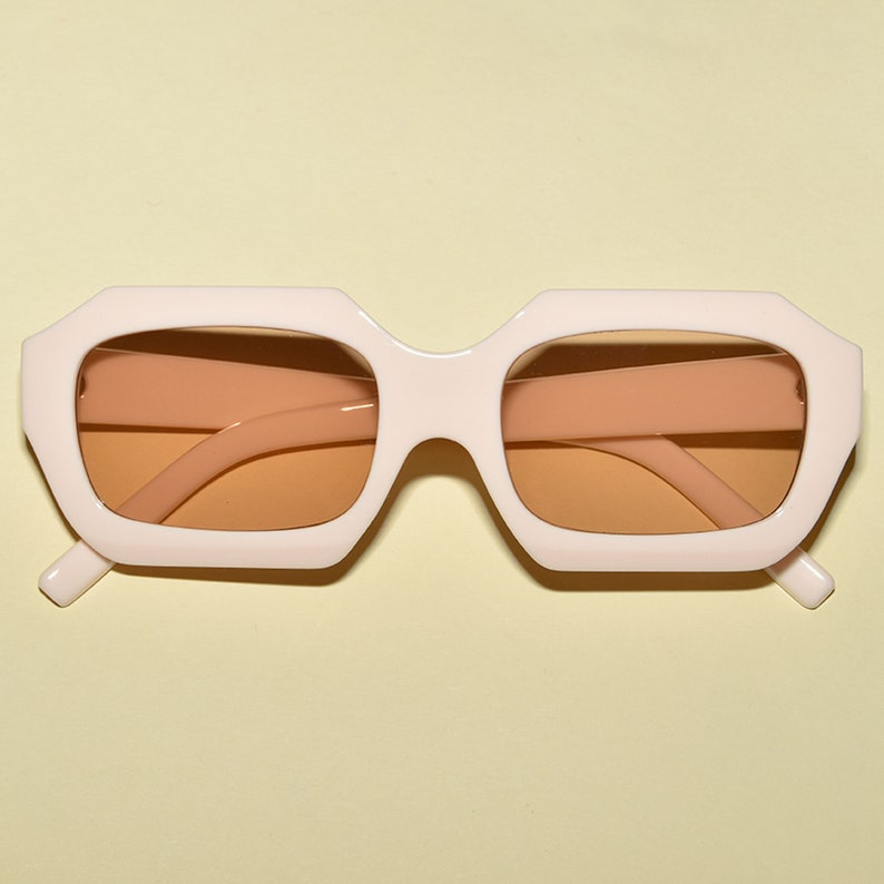 Retro Vintage Style Mod Rectangular Angled Square Sunglasses Ivory/Tan